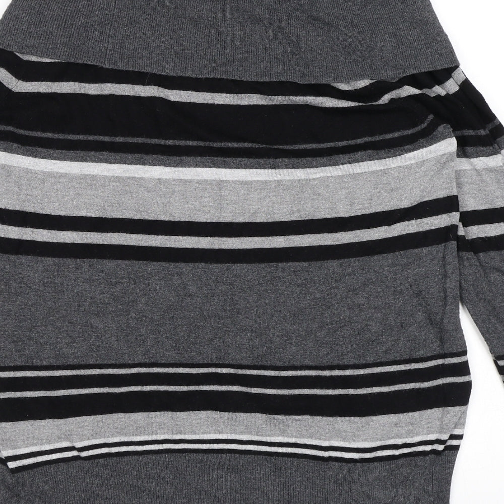 Marks and Spencer Womens Grey Roll Neck Striped Viscose Pullover Jumper Size 14
