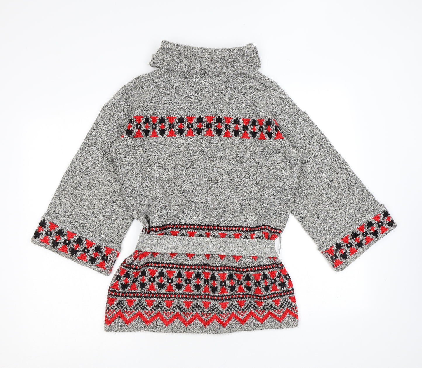 Marks and Spencer Womens Grey V-Neck Geometric Acrylic Pullover Jumper Size 12 - Belted