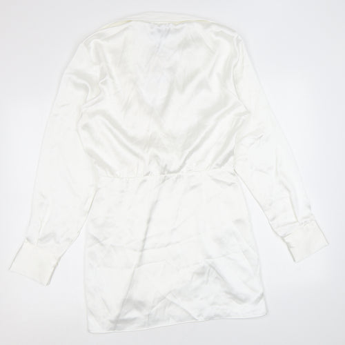 Zara Womens White Polyester A-Line Size S Collared Zip