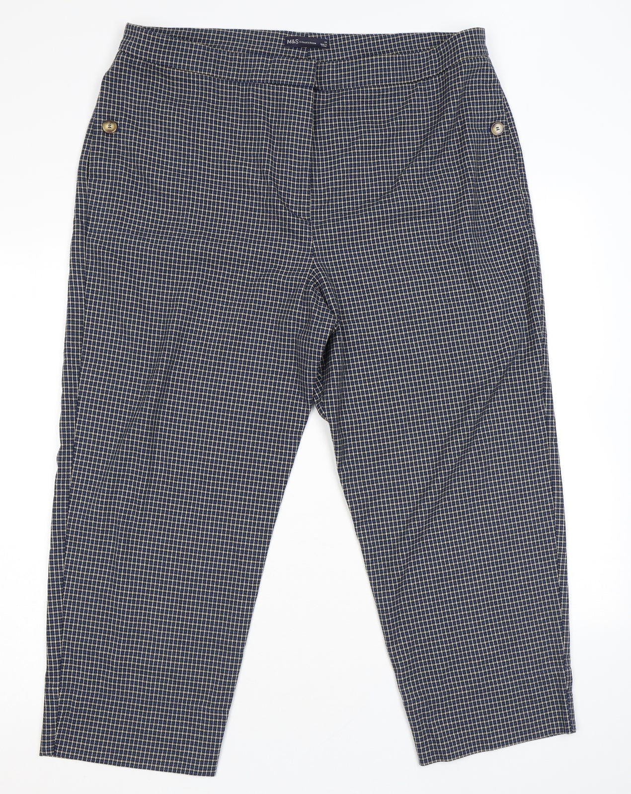 Marks and Spencer Womens Blue Plaid Polyester Trousers Size 12 L24 in Regular Zip