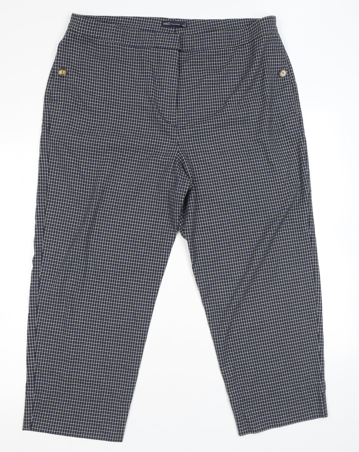Marks and Spencer Womens Blue Plaid Polyester Trousers Size 12 L24 in Regular Zip