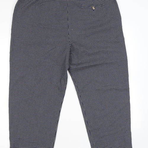 Marks and Spencer Womens Blue Plaid Polyester Trousers Size 12 L24 in Regular Zip