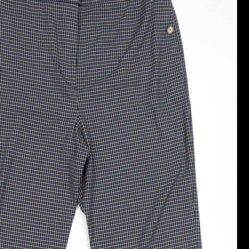 Marks and Spencer Womens Blue Plaid Polyester Trousers Size 12 L24 in Regular Zip