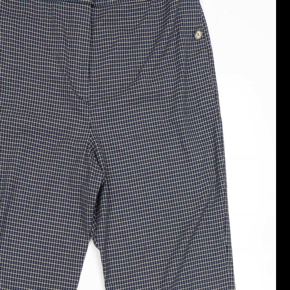 Marks and Spencer Womens Blue Plaid Polyester Trousers Size 12 L24 in Regular Zip