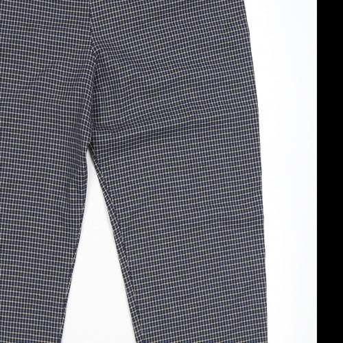 Marks and Spencer Womens Blue Plaid Polyester Trousers Size 12 L24 in Regular Zip