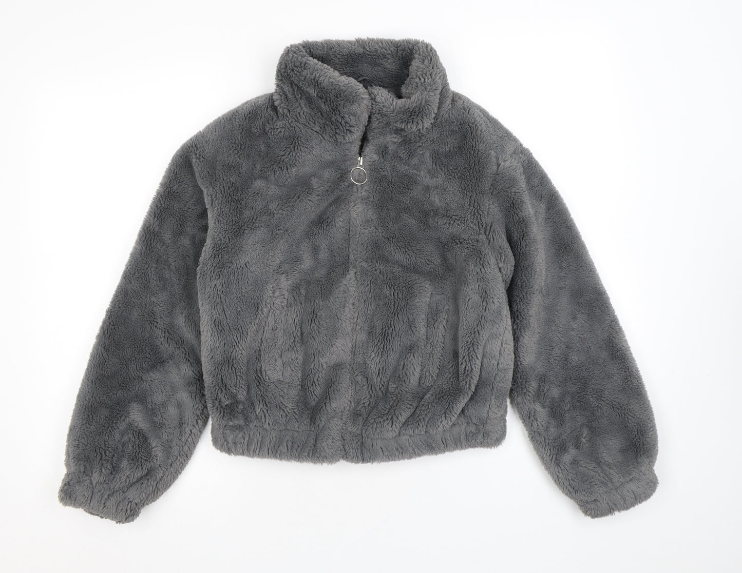 New Look Girls Grey Basic Jacket Jacket Size 10-11 Years Zip - Faux Fur