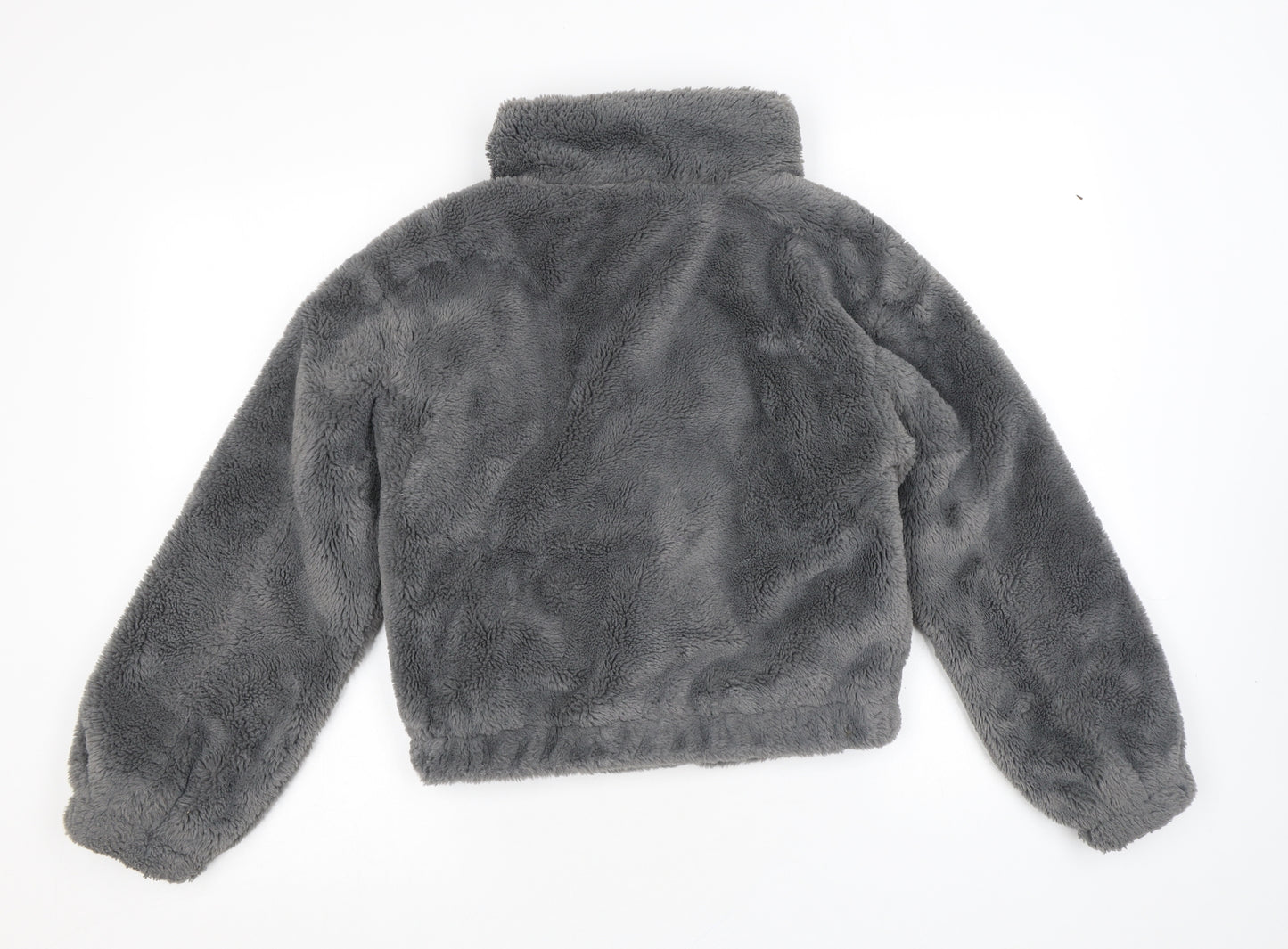 New Look Girls Grey Basic Jacket Jacket Size 10-11 Years Zip - Faux Fur