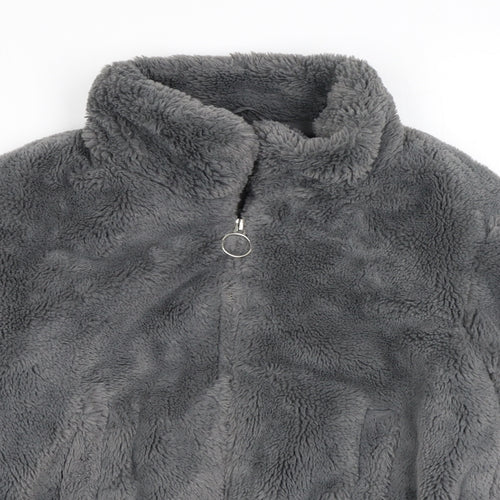 New Look Girls Grey Basic Jacket Jacket Size 10-11 Years Zip - Faux Fur
