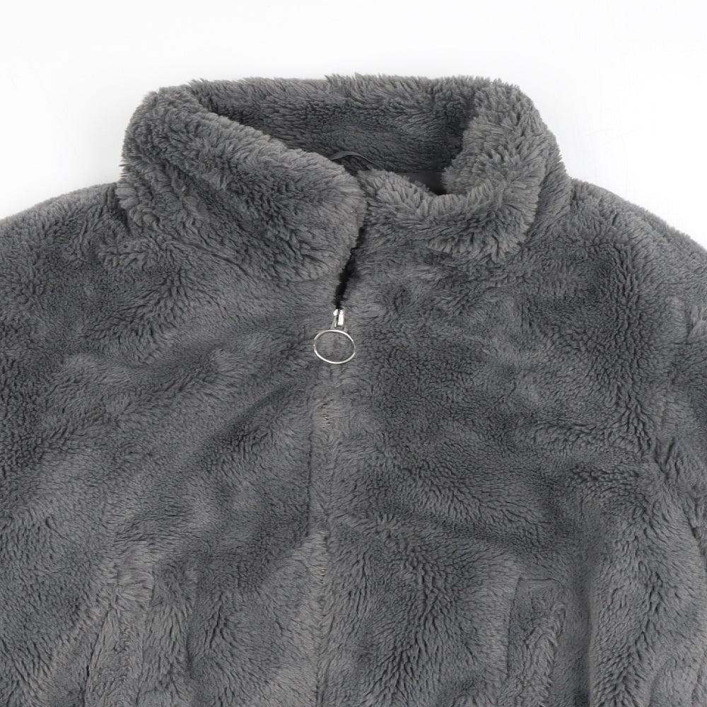 New Look Girls Grey Basic Jacket Jacket Size 10-11 Years Zip - Faux Fur