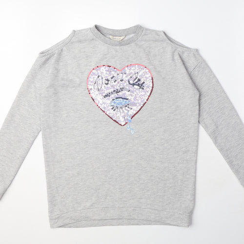 River Island Girls Grey Cotton Pullover Sweatshirt Size 11-12 Years Pullover