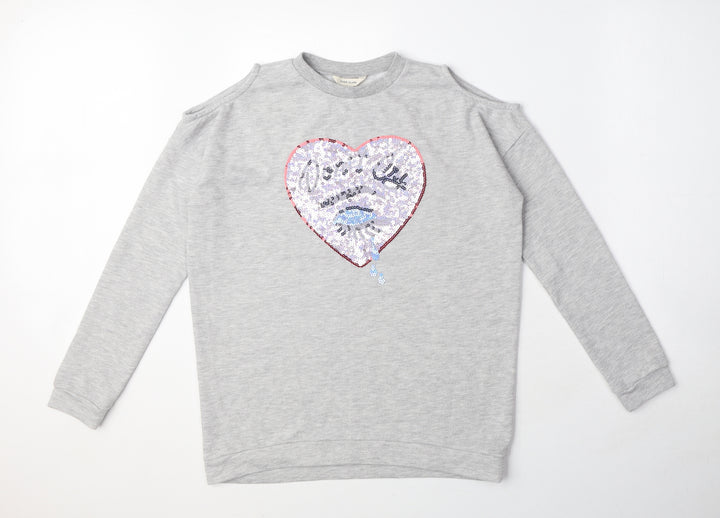 River Island Girls Grey Cotton Pullover Sweatshirt Size 11-12 Years Pullover