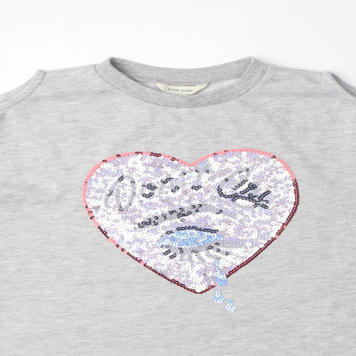 River Island Girls Grey Cotton Pullover Sweatshirt Size 11-12 Years Pullover