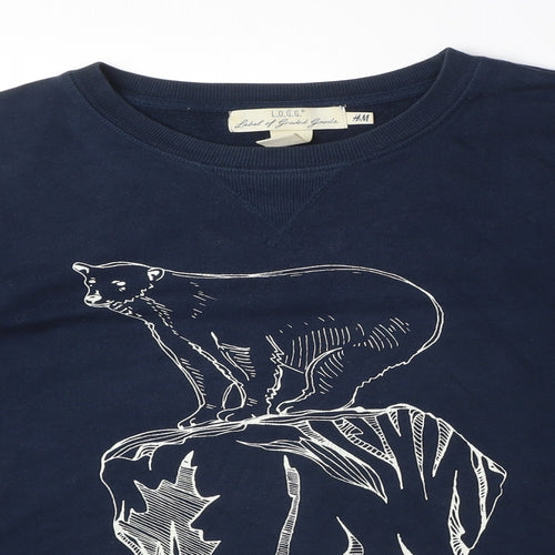 H&M Mens Blue Cotton Pullover Sweatshirt Size L - Polar Bear, Iceberg