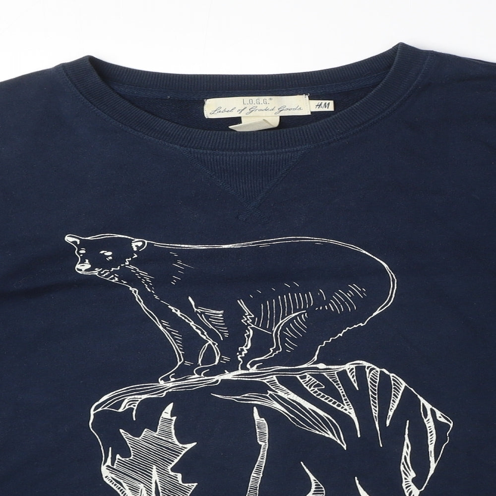 H&M Mens Blue Cotton Pullover Sweatshirt Size L - Polar Bear, Iceberg