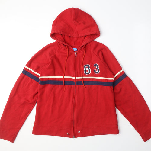 Fluid Mens Red Cotton Full Zip Hoodie Size S - 83, Drawstring, Striped detail