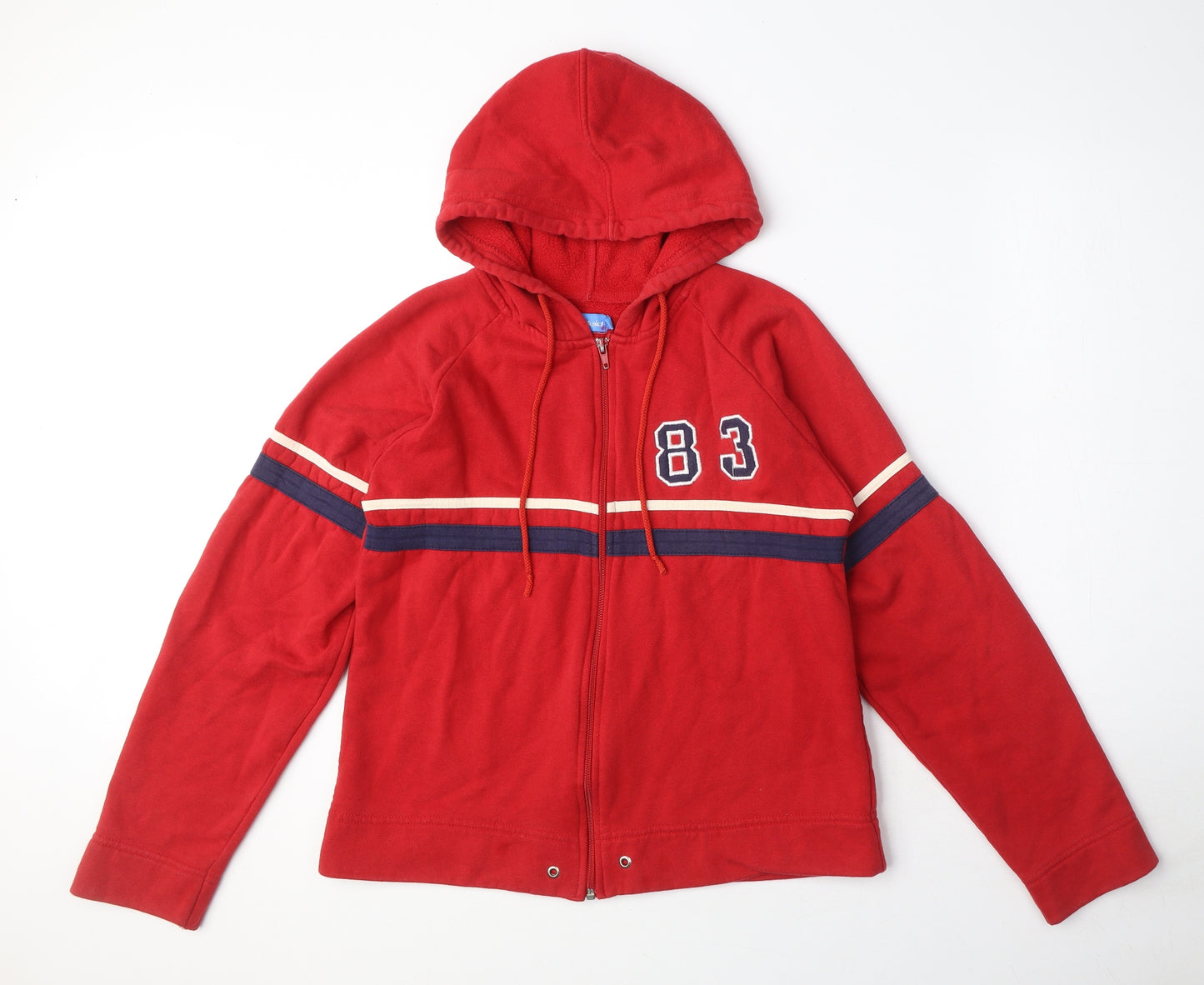 Fluid Mens Red Cotton Full Zip Hoodie Size S - 83, Drawstring, Striped detail