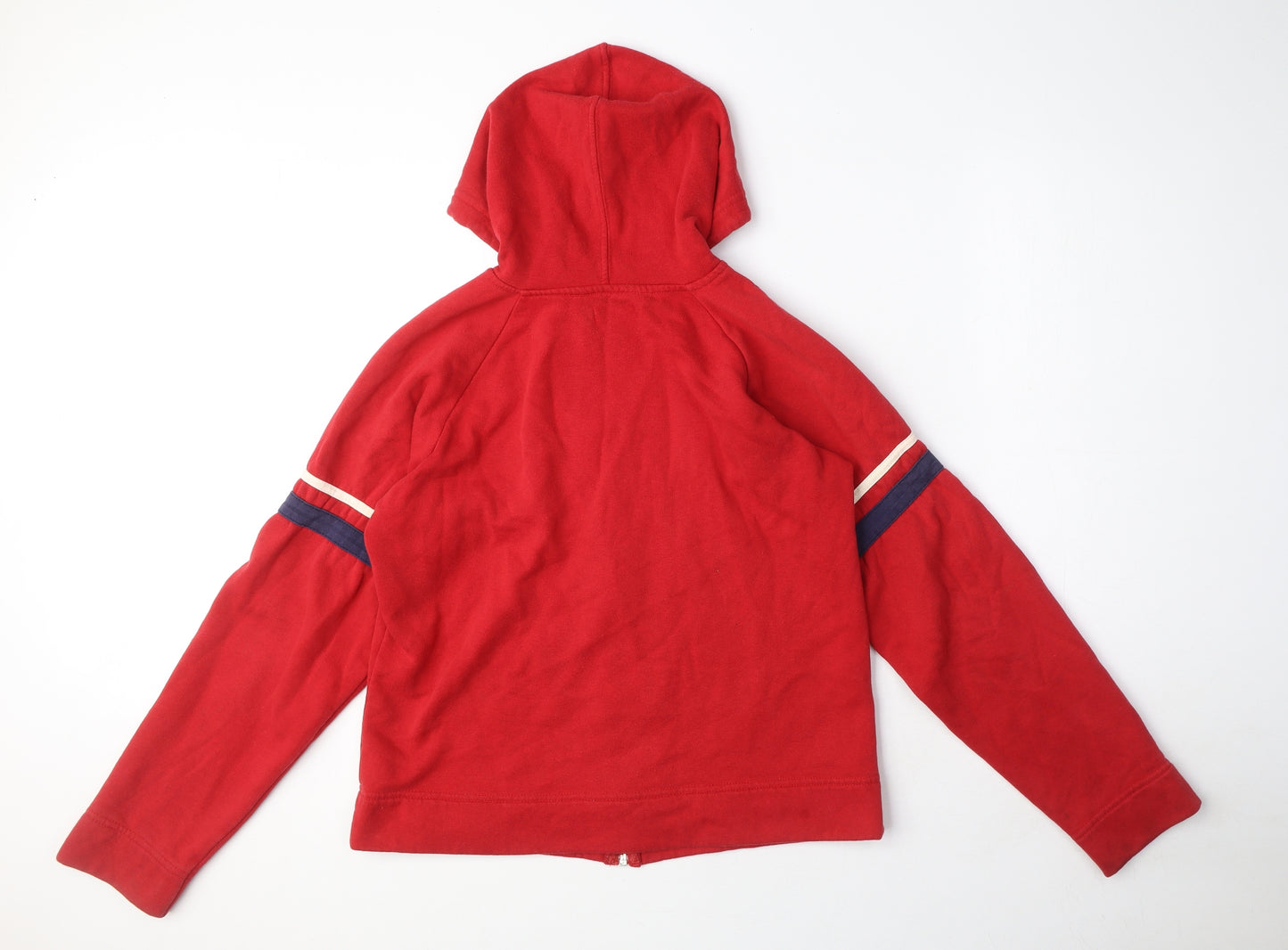Fluid Mens Red Cotton Full Zip Hoodie Size S - 83, Drawstring, Striped detail