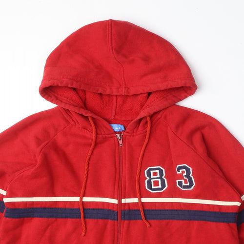 Fluid Mens Red Cotton Full Zip Hoodie Size S - 83, Drawstring, Striped detail