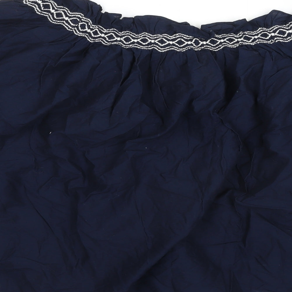 Marks and Spencer Womens Blue Cotton Basic Blouse Size 14 Off the Shoulder - Embroidered Detail