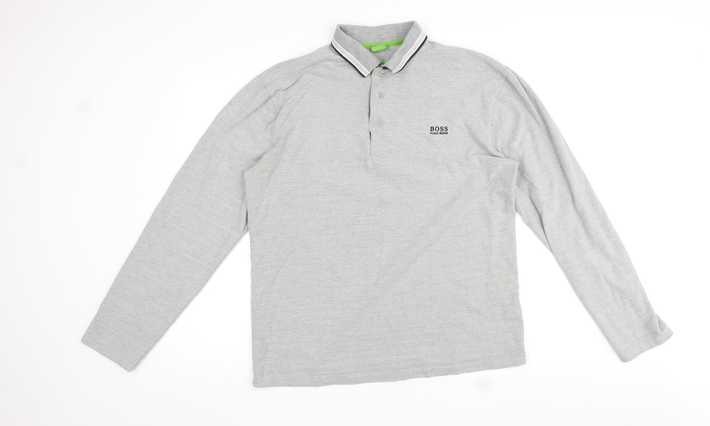 HUGO BOSS Mens Grey Cotton Polo Size XL Collared Pullover