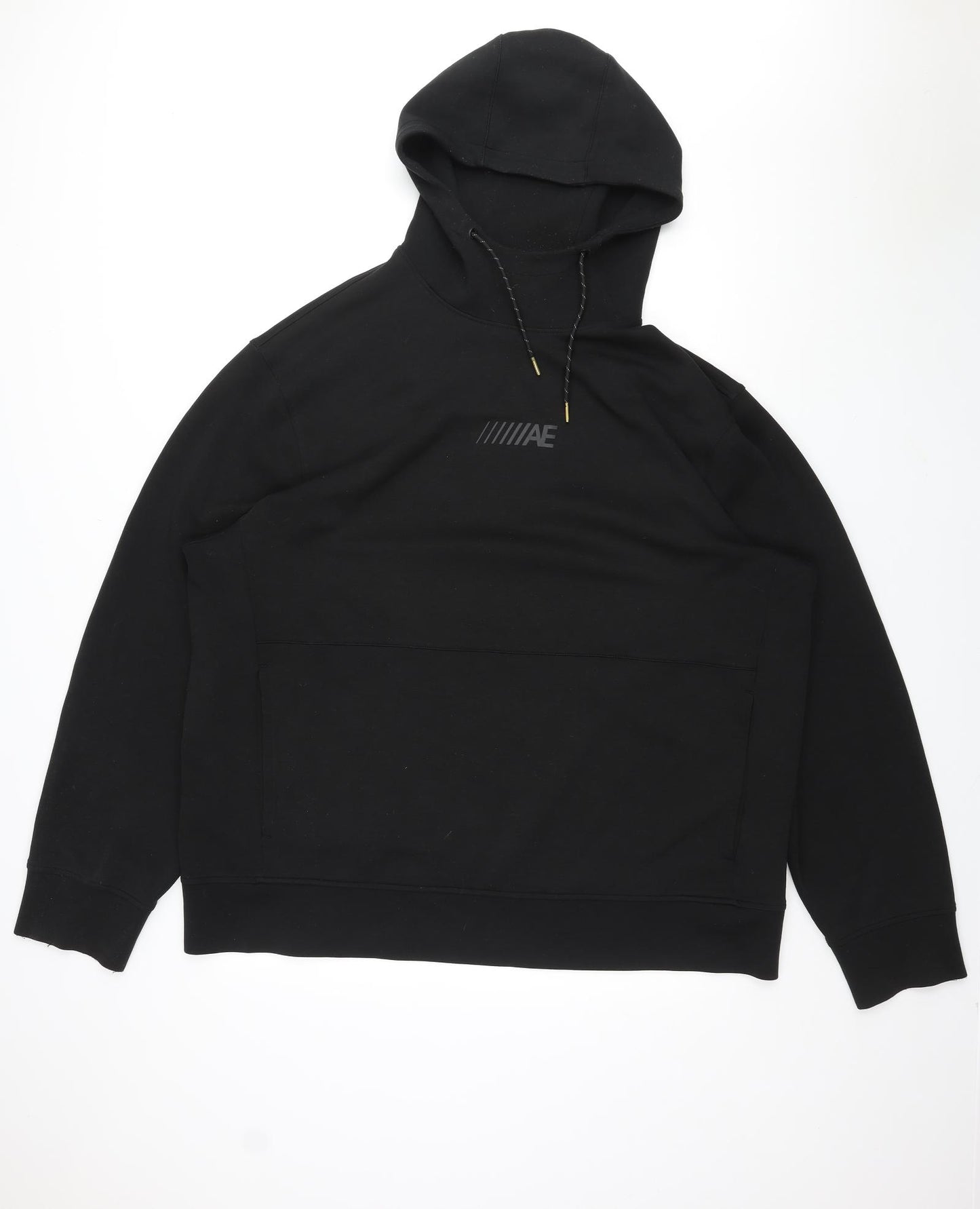 American Eagle Outfitters Mens Black Polyester Pullover Hoodie Size 3XL - Logo, Pocket, Drawstring