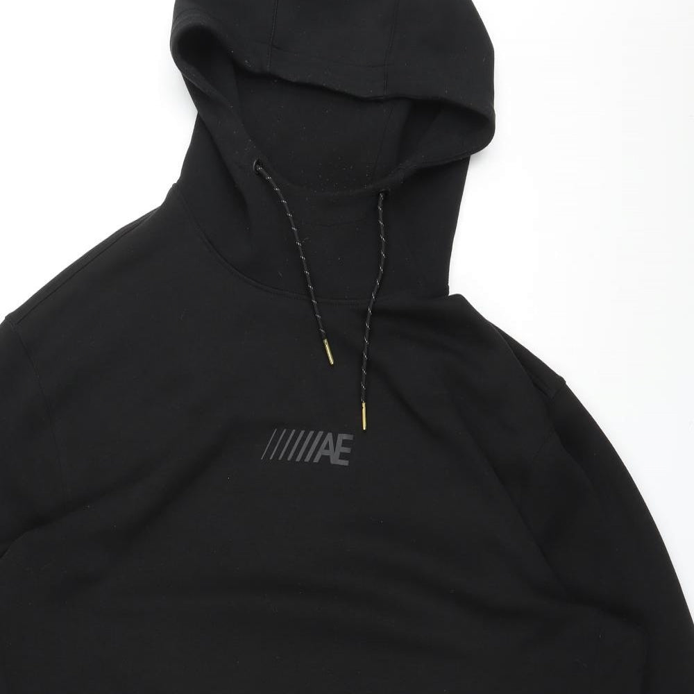 American Eagle Outfitters Mens Black Polyester Pullover Hoodie Size 3XL - Logo, Pocket, Drawstring