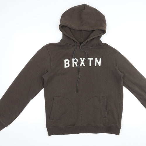 Brixton Mens Brown Cotton Pullover Hoodie Size S - Logo, Pocket, Drawstring