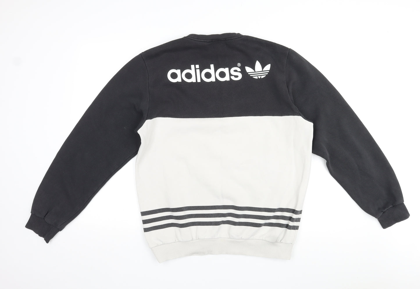 adidas Mens Black Cotton Pullover Sweatshirt Size M - Logo, 3 Stripes