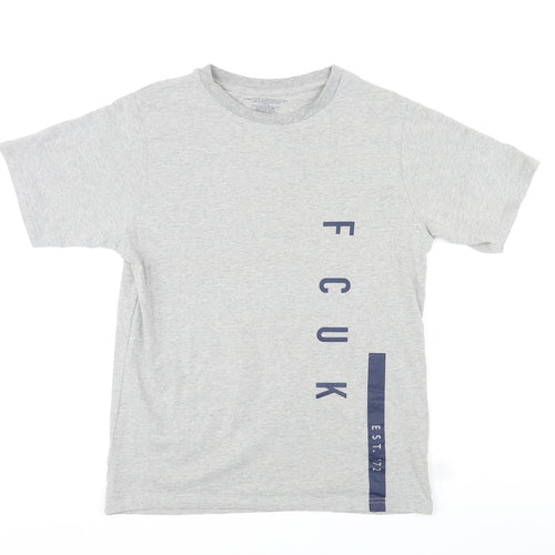 French Connection Mens Grey Cotton T-Shirt Size S Round Neck