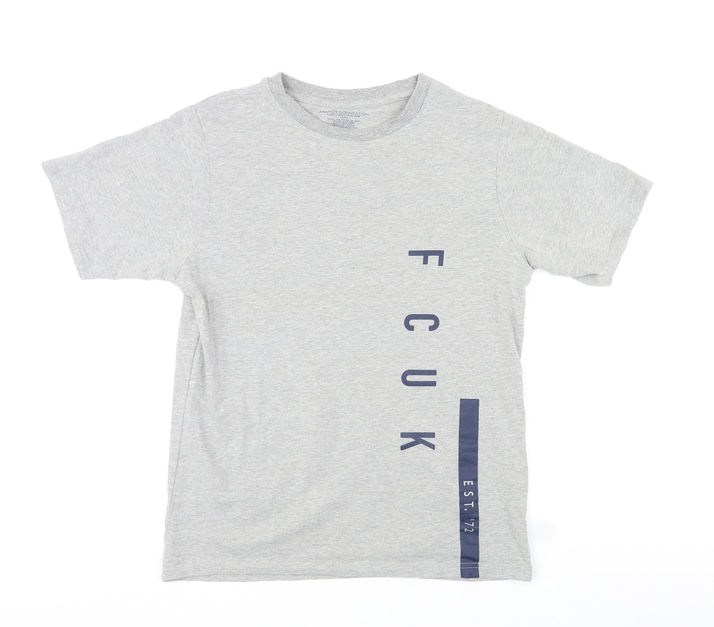 French Connection Mens Grey Cotton T-Shirt Size S Round Neck