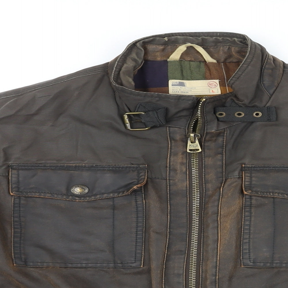 North Coast Mens Brown Biker Jacket Size L Zip