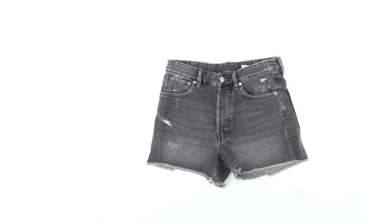 H&M Womens Grey Cotton Boyfriend Shorts Size 8 L4 in Regular Button - Distressed Raw Hems