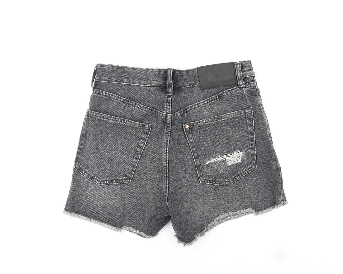 H&M Womens Grey Cotton Boyfriend Shorts Size 8 L4 in Regular Button - Distressed Raw Hems