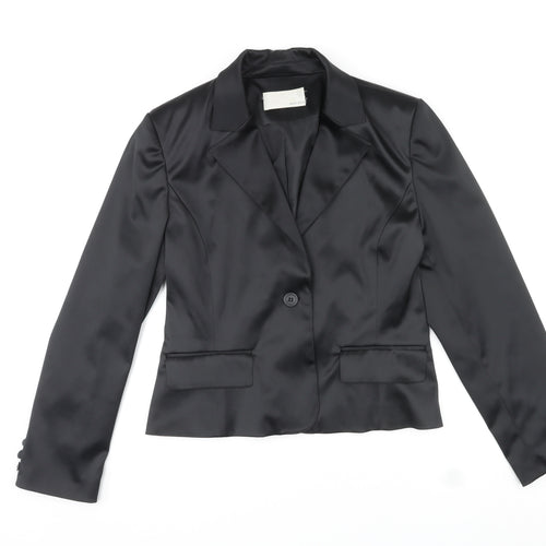 AMARANTO Womens Black Polyester Jacket Blazer Size 16