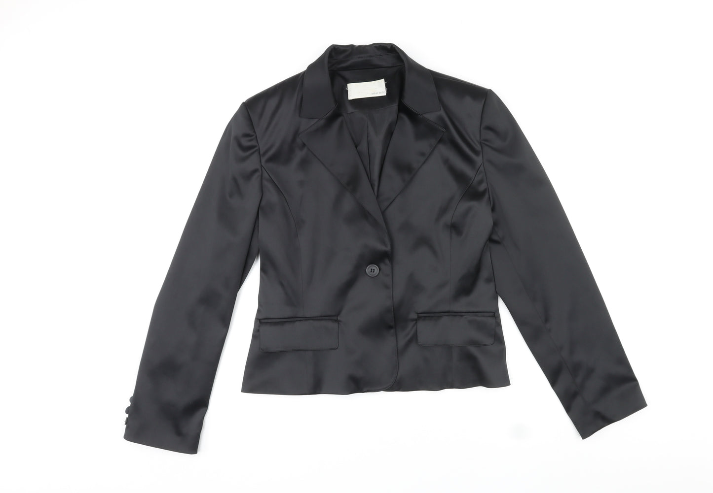 AMARANTO Womens Black Polyester Jacket Blazer Size 16