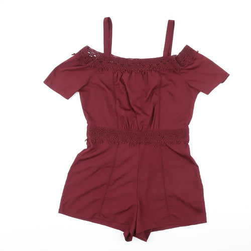 New Look Girls Red Polyester Playsuit One-Piece Size 14 Years L3 in Zip