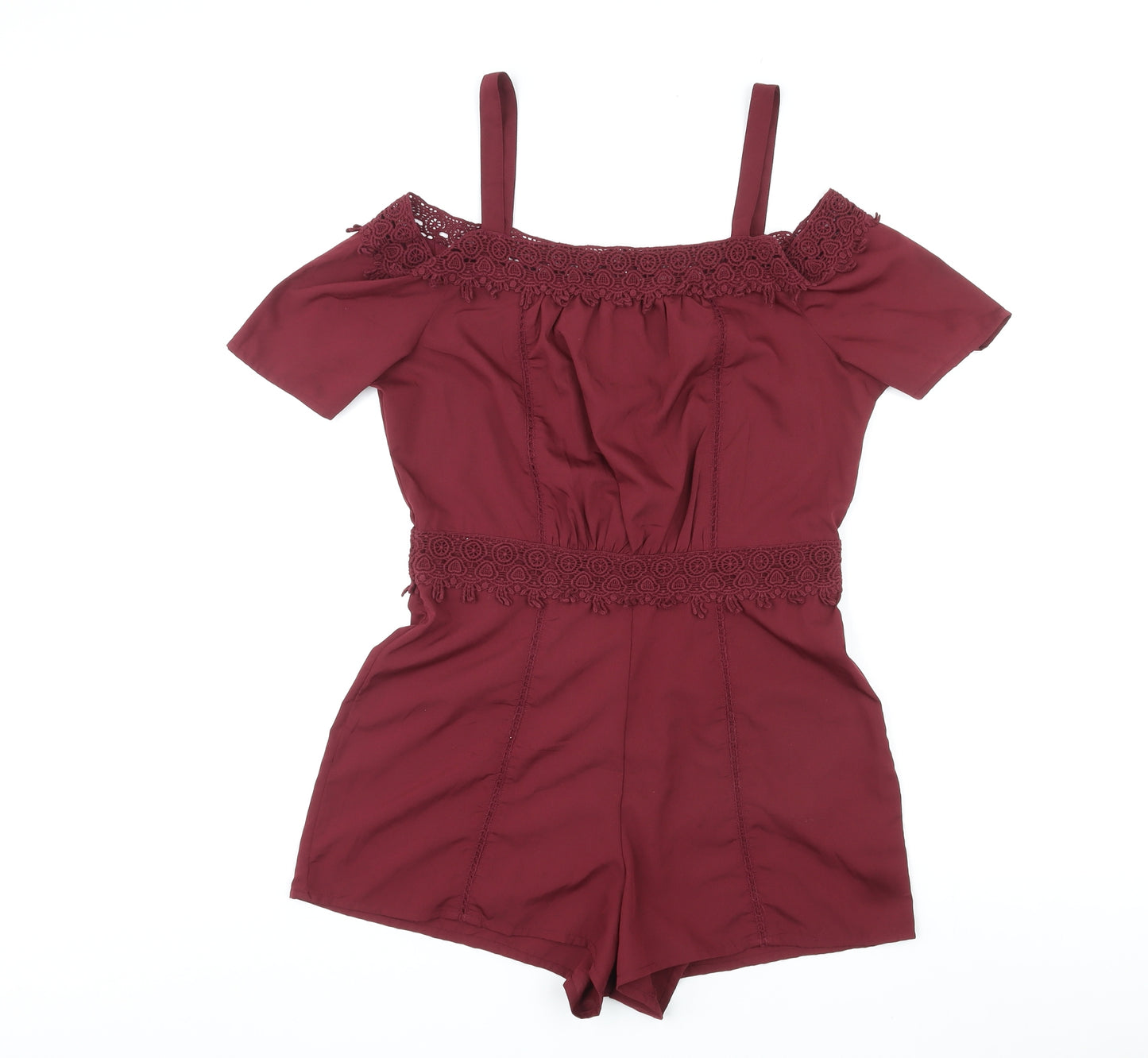 New Look Girls Red Polyester Playsuit One-Piece Size 14 Years L3 in Zip