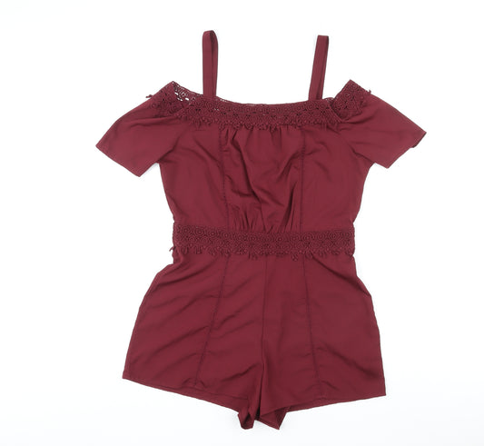 New Look Girls Red Polyester Playsuit One-Piece Size 14 Years L3 in Zip