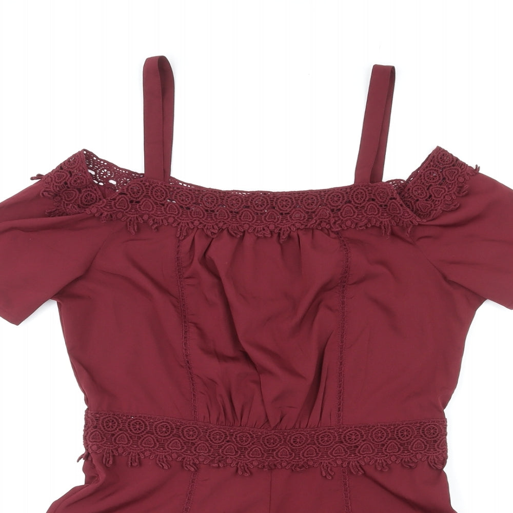 New Look Girls Red Polyester Playsuit One-Piece Size 14 Years L3 in Zip