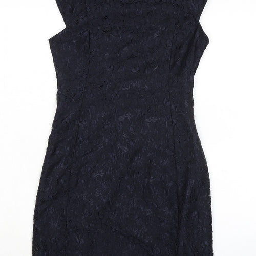 Apricot Womens Blue Polyamide Pencil Dress Size XS Cowl Neck Zip