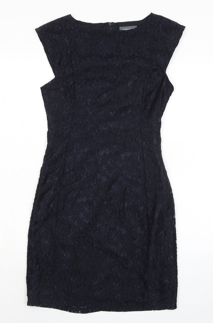 Apricot Womens Blue Polyamide Pencil Dress Size XS Cowl Neck Zip