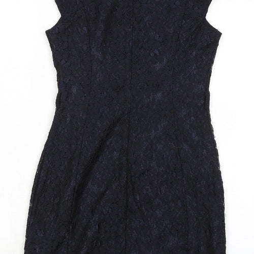 Apricot Womens Blue Polyamide Pencil Dress Size XS Cowl Neck Zip