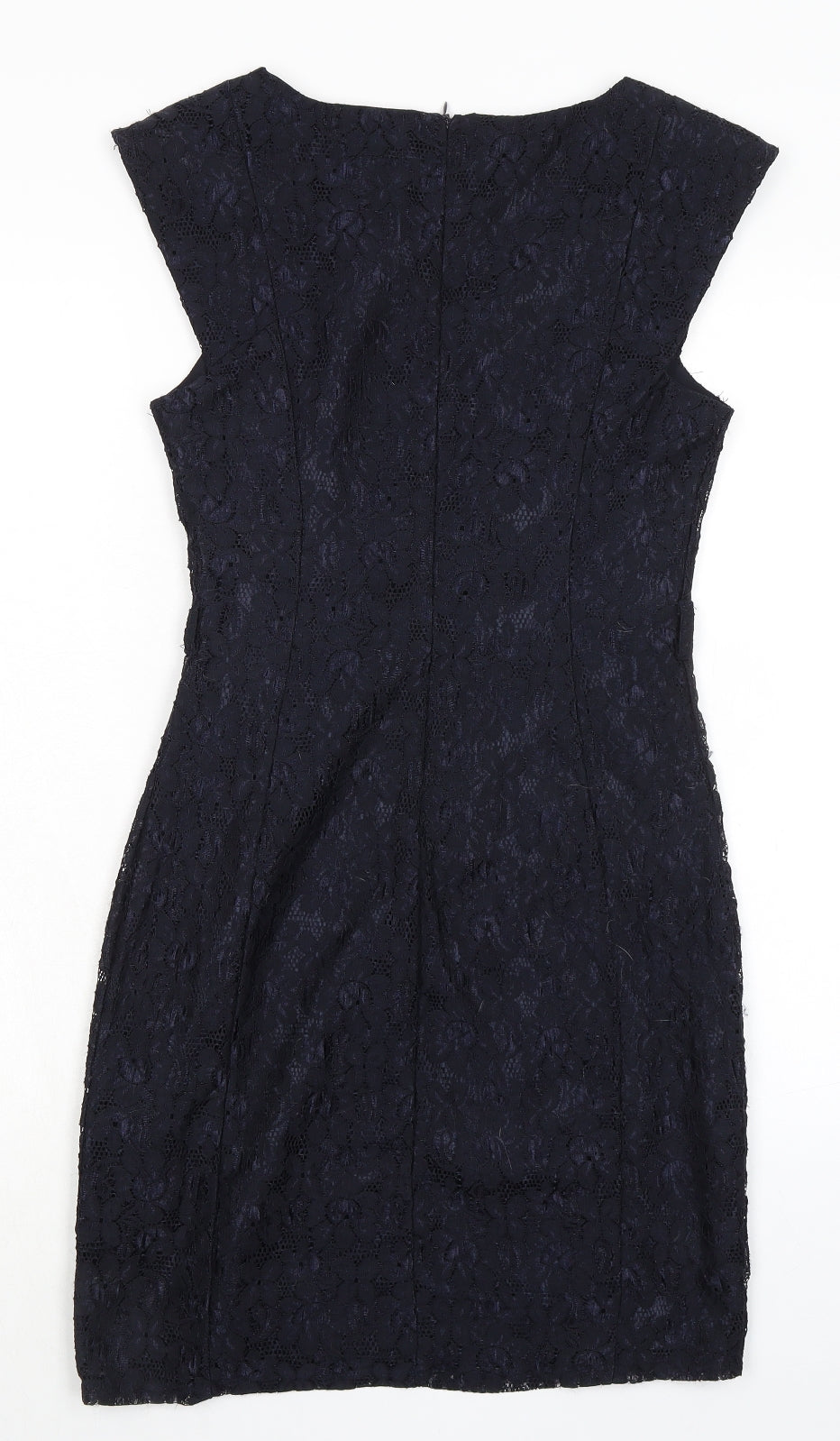 Apricot Womens Blue Polyamide Pencil Dress Size XS Cowl Neck Zip