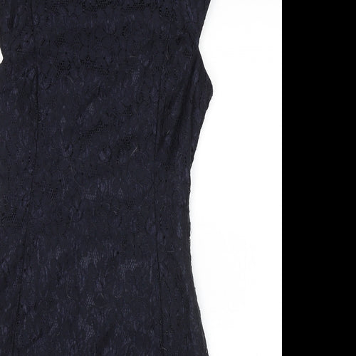 Apricot Womens Blue Polyamide Pencil Dress Size XS Cowl Neck Zip