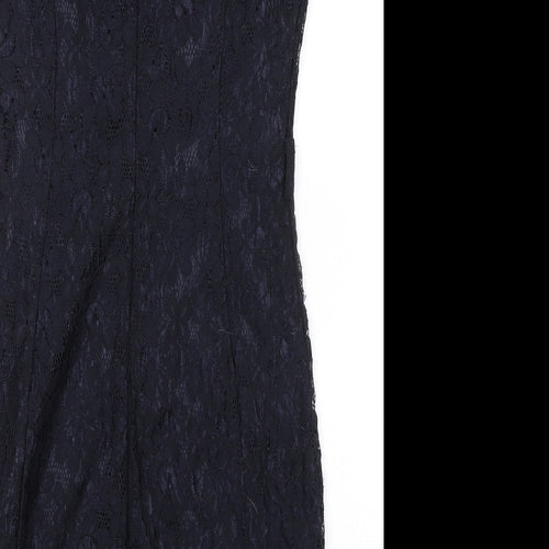 Apricot Womens Blue Polyamide Pencil Dress Size XS Cowl Neck Zip