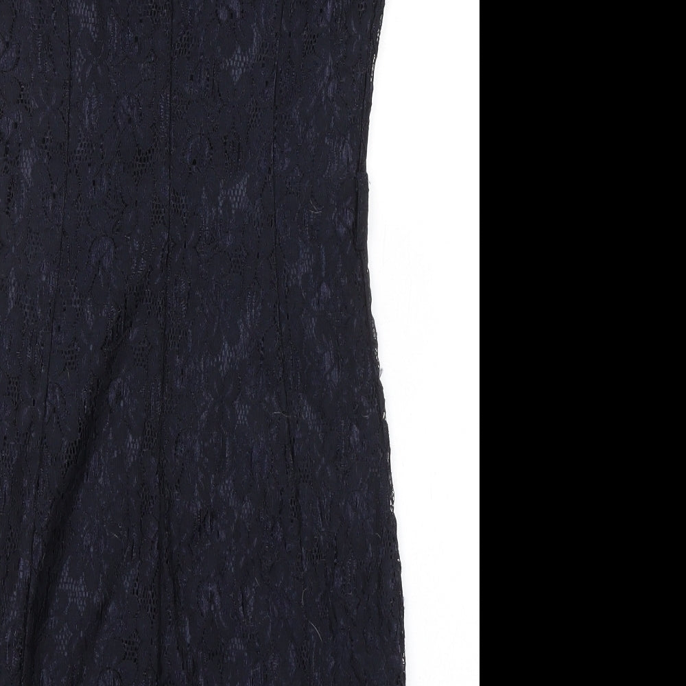 Apricot Womens Blue Polyamide Pencil Dress Size XS Cowl Neck Zip