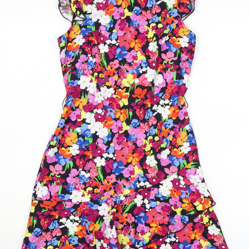 Warehouse Womens Multicoloured Floral Polyester A-Line Size 8 Crew Neck Zip