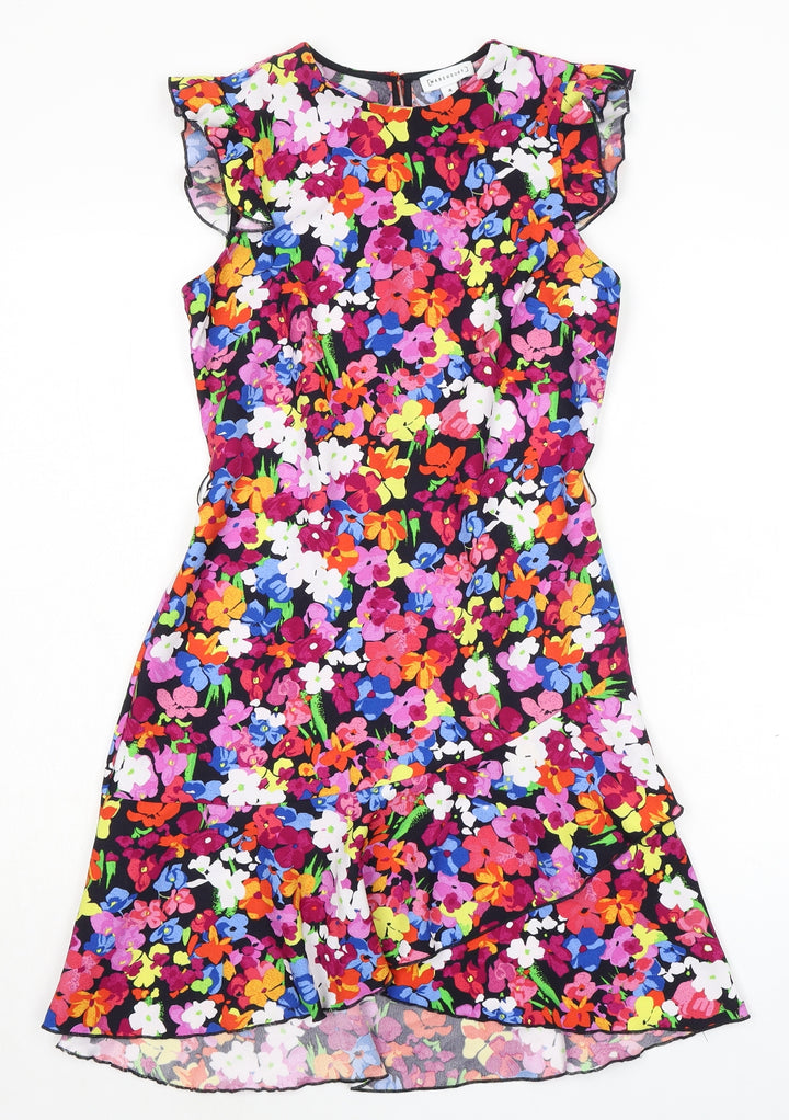 Warehouse Womens Multicoloured Floral Polyester A-Line Size 8 Crew Neck Zip