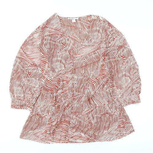 Topshop Womens Orange Geometric Polyester Basic Blouse Size 8 V-Neck - Tie Back Detail