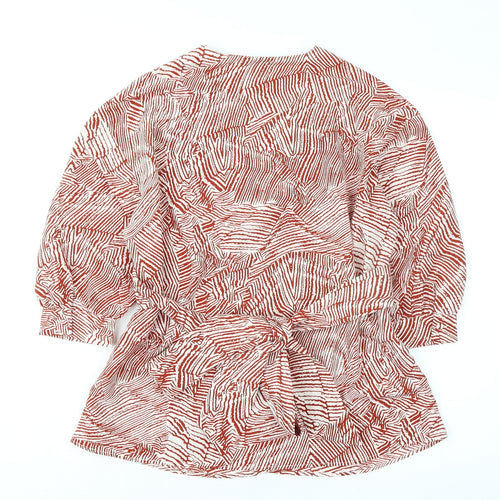 Topshop Womens Orange Geometric Polyester Basic Blouse Size 8 V-Neck - Tie Back Detail